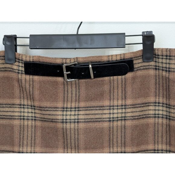Cider Wool-like Mid Rise Brown Tartan Belted Mini Skirt Skort Sz M - Picture 2 of 9